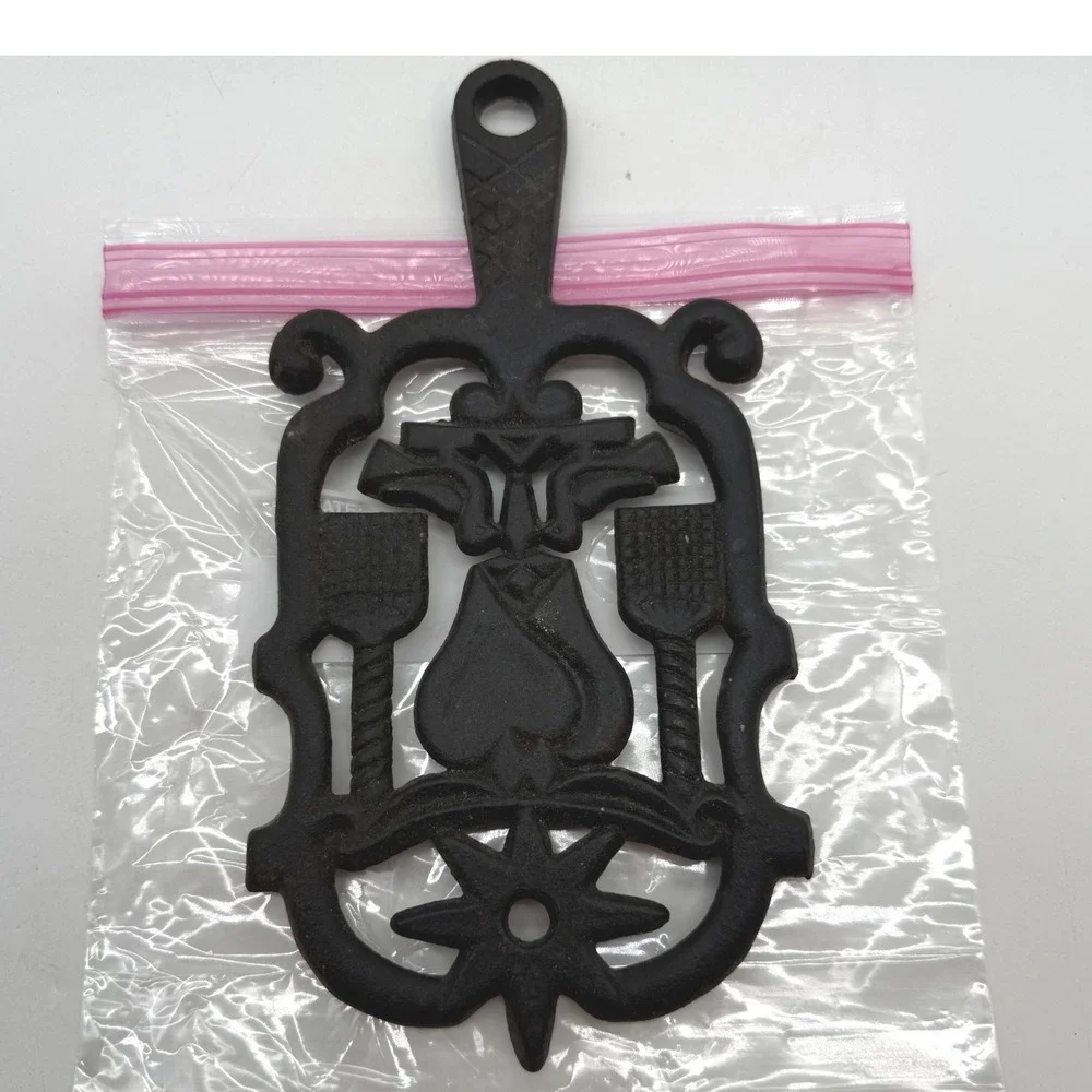 Vintage Cast Iron Trivet Heart Birds Star Design Black Metal Japan Wall Decor